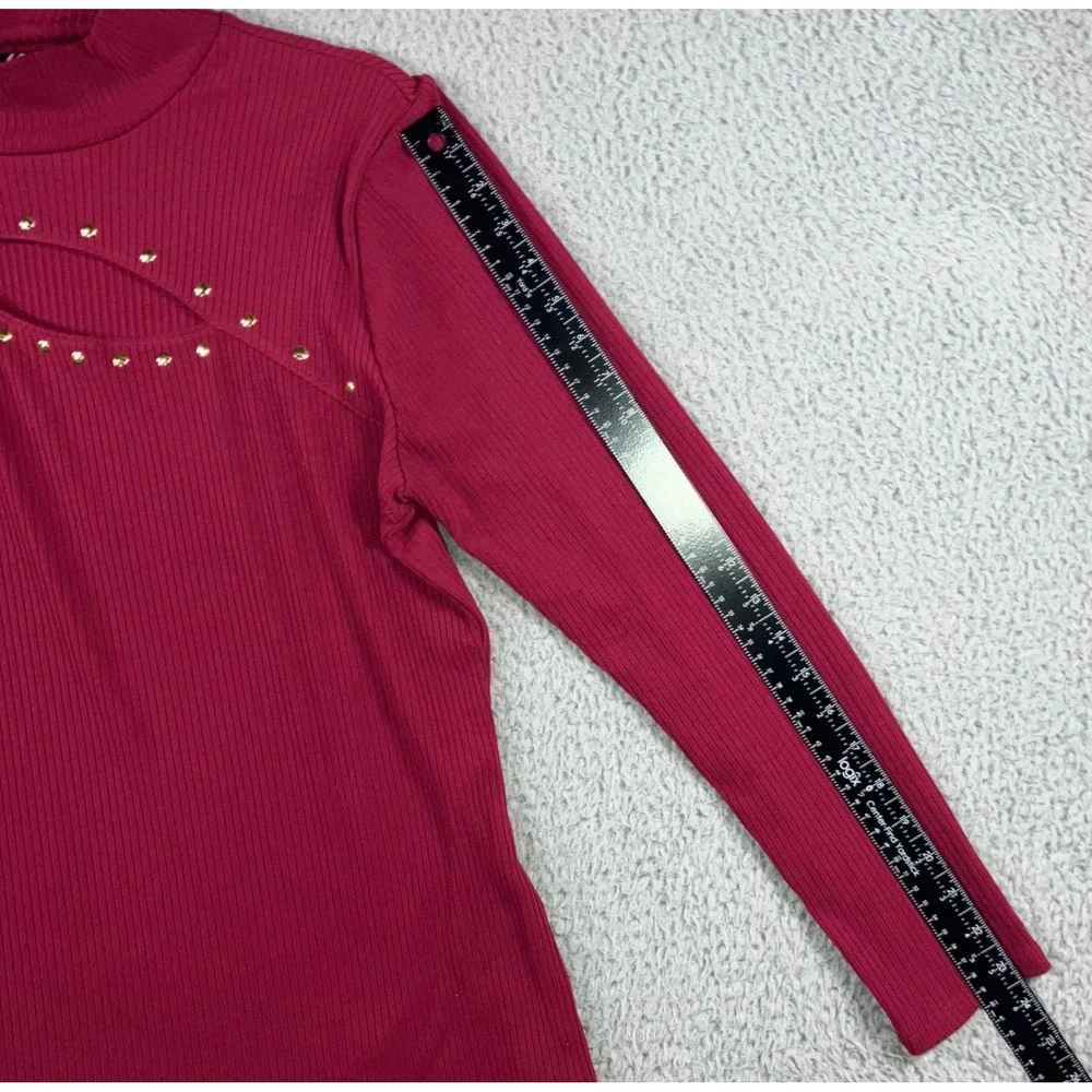 INC International Concepts Mock Neck‎ Cutout Studded Long Sleeve Top Women XL